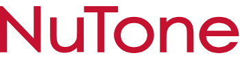 A maroon logo with slender sans serif font representing the brand Nutone Central Vacuums