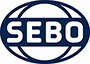 Blue globe design with white letters - Sebo Vacuums